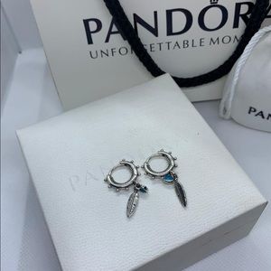 Pandora Spiritual Feathers. Turquoise Hearts and Feather Hoop Earrings